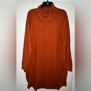 Warm and fuzzy burnt orange fall cowl neck sweater dress, 1x